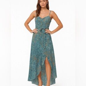 NWT Lily Rose Floral Faux Wrap Dress With Adjustable Straps & Bra Pads Sz L Teal